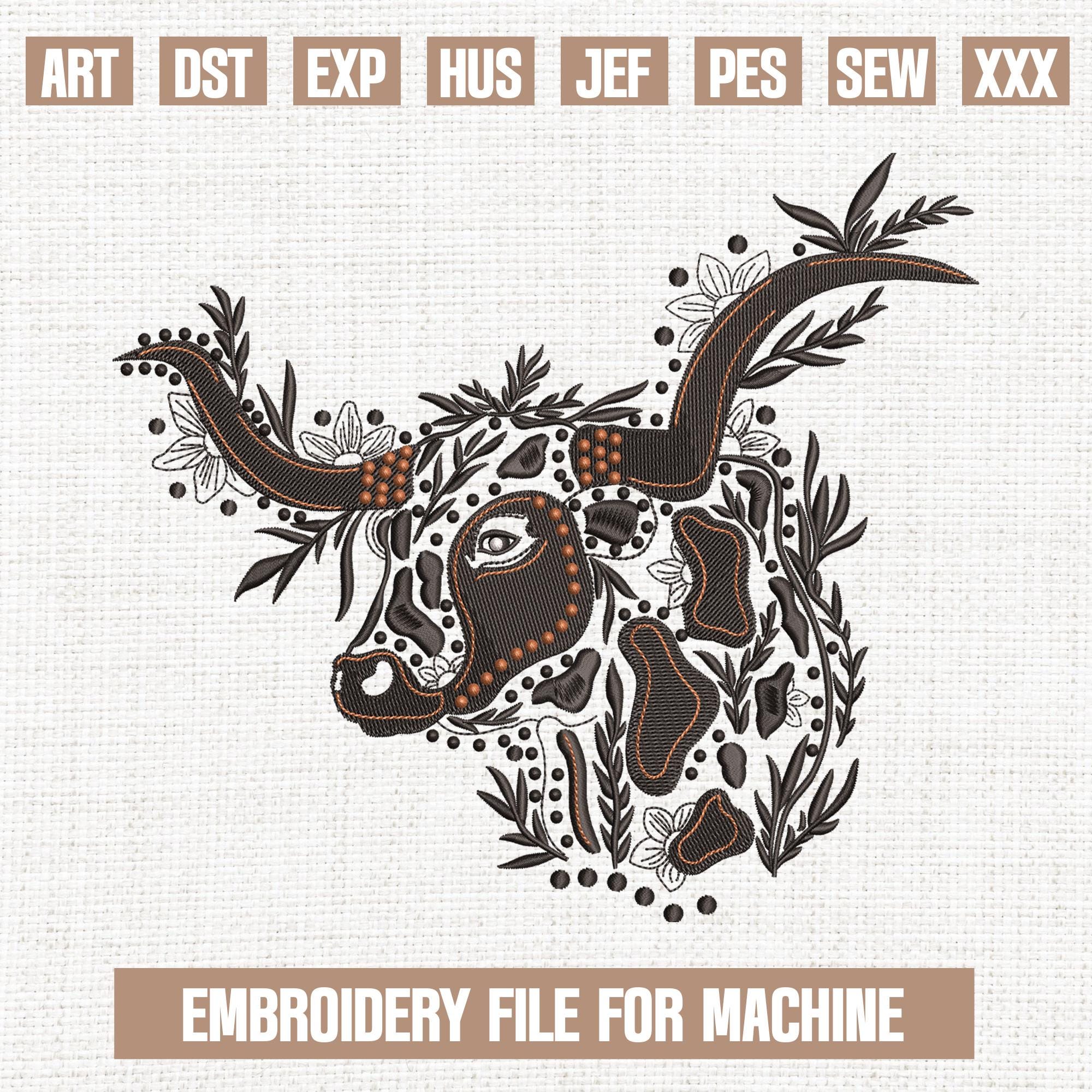 Floral western cow embroidery designs, highland cow embroidery pattern, western embroidery files trendy, gifts for western, 5x7