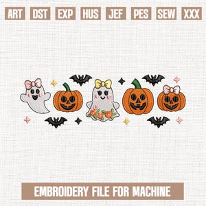 Girly halloween embroidery designs, cute spooky embroidery pattern, halloween embroidery files trendy, gifts for halloween, 5x7