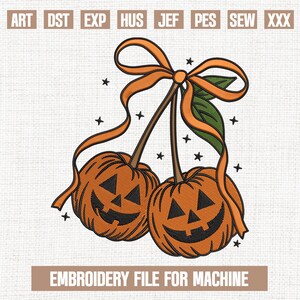 Cherry pumpkin embroidery designs, pumpkin season embroidery pattern, halloween embroidery files trendy, gifts for halloween, 5x7