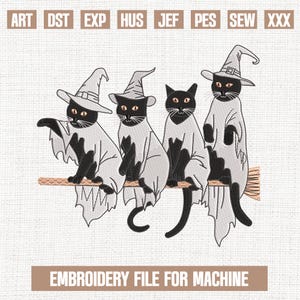 Witch cat embroidery designs, black cat embroidery pattern, halloween embroidery files trendy, gifts for halloween, 5x7