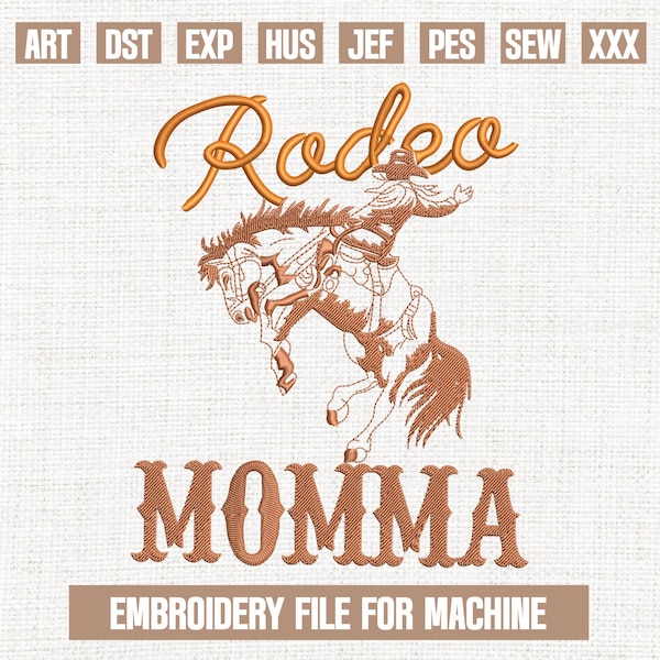 Wzory do haftu Rodeo Momma, wzór haftu country western, modne pliki do haftu western, prezenty dla western, 5x7
