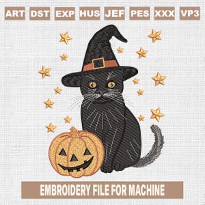 Halloween black cat embroidery designs, witchy cat embroidery pattern, halloween embroidery files trendy, gifts for halloween, 5x7