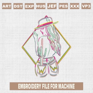 Cowgirl Western embroidery designs, Cowgirl hat embroidery pattern, western embroidery files trendy, Instant Download 5x7