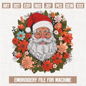 Floral santa claus embroidery designs, santa claus embroidery pattern, christmas embroidery files trendy, gifts for christmas, 5x7
