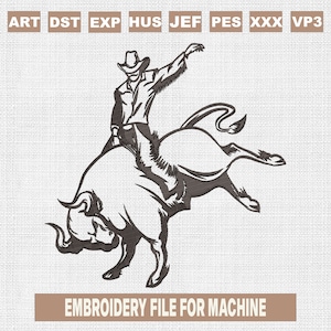 Rodeo western embroidery designs, western cowboy saddle bronc riding embroidery pattern, cowboy embroidery files trendy, 4 sizes