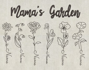 Bundle Grandma's Garden Embroidery Designs, Birth Month