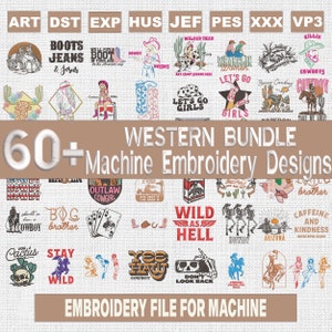 60+ western embroidery designs, bundle western embroidery pattern, cowboy embroidery files trendy, redeo designs, cowgirl machine designs