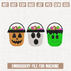 Halloween candy bucket embroidery designs, halloween face embroidery pattern, halloween bucket embroidery files trendy, halloween kids ,5x7