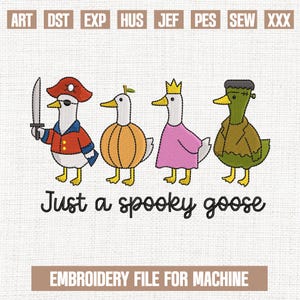 Creepy cute goose embroidery designs, spooky goose embroidery pattern, halloween embroidery files trendy, gifts for halloween, 5x7