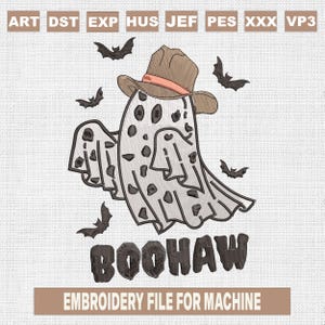Ghost boohaw embroidery designs, cowboy ghost embroidery pattern, halloween embroidery files trendy, gifts for halloween, 5x7