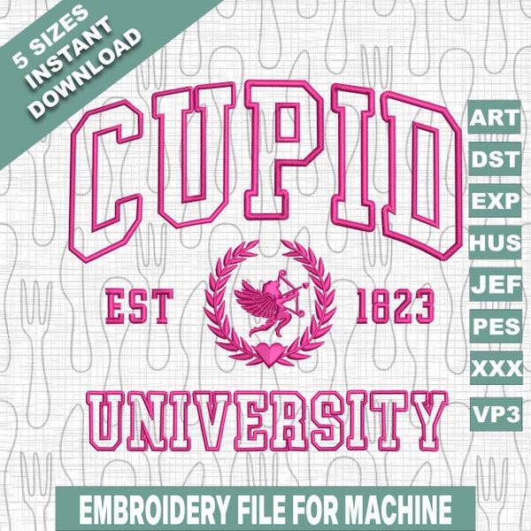Cupid University Embroidery Designs Files, Valentine's Day Embroidery Designs, Machine Embroidery Files, 5 Sizes, Instant Download