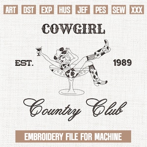 Cowgirl country club embroidery designs, western cowgirl embroidery pattern, western embroidery files trendy, gifts for western, 5x7