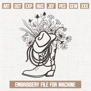 Cowboy Boots Embroidery Designs, Floral Boots Embroidery Pattern ...