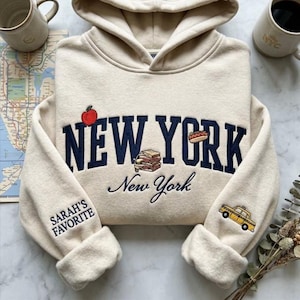 Besticktes Sweatshirt mit New York City-Motiv, NYC-Reiseshirt, Taxi- und Apfel-Geschenkset, New York-Feeling-Geschenk, Sweatshirt für Stadtliebhaber