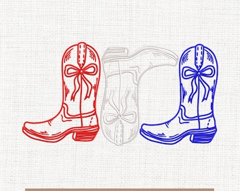 Patriotic Cowboy Boots embroidery designs, Red White Blue Western embroidery pattern, 4th of July embroidery files, 5x7, 4x4
