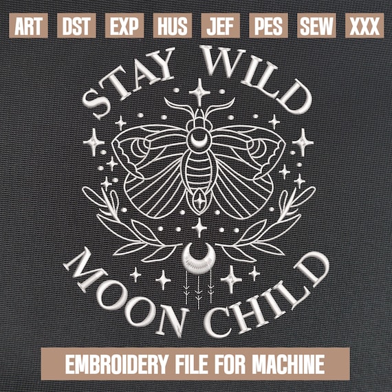 Stay wild moon child embroidery designs, witchy halloween embroidery pattern, halloween embroidery files trendy, gifts for halloween,4 sizes