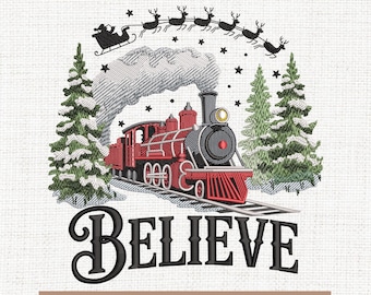 Believe christmas train embroidery designs, polar express embroidery pattern, christmas believe embroidery files, 5x7, 4x4