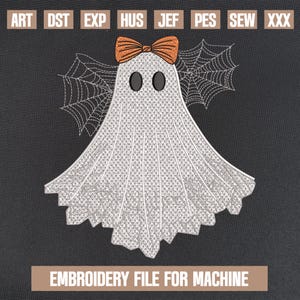 Spooky coquette embroidery designs, girly ghost embroidery pattern, ghost embroidery files trendy, halloween machine embroidery, 4 sizes