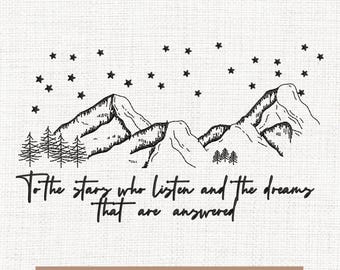 Night court mountains embroidery designs, acotar to the stars embroidery pattern, book embroidery files trendy, gifts for book, 5x7
