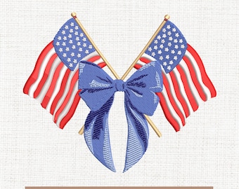 Coquette american flag embroidery designs, memorial coquette bow embroidery pattern, 4th of july embroidery files, American Gift, 5x7, 4x4