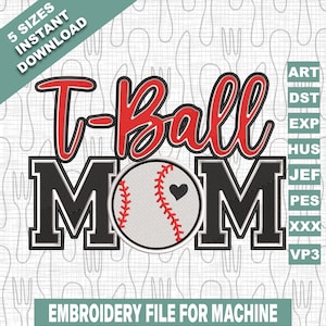 T-ball Mom Embroidery Designs, Sports Mom Machine Embroidery Design, Love Tee Ball Embroidery Designs, 5 Sizes, 4x4 , 5x7