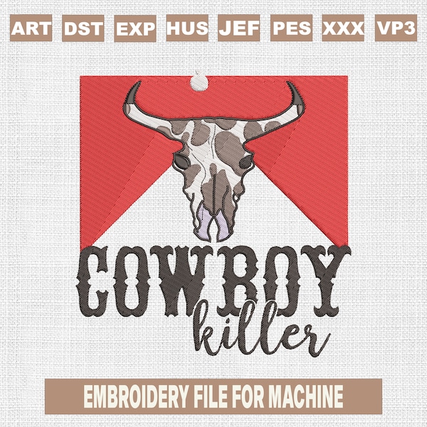 Cowboy killer embroidery designs, western bull skull embroidery pattern, western embroidery files trendy, machine embroidery files