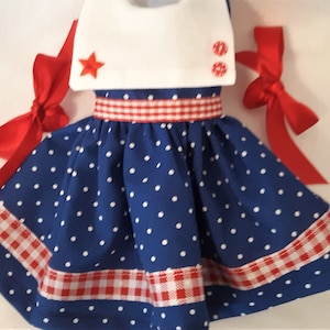 Handmade 4th of July Doll Dress: Polka Dot Gingham for 14 Inch Dolls