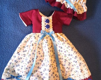 Vintage Calico Print  Gown And Mop Cap Fits 14" Hardbody Dolls