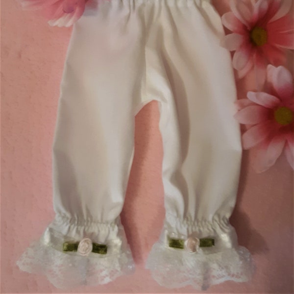 White Bloomers With Lace, Satin Ribbon, And Satin Roses, Fits 14 Inch Dolls, Handmade