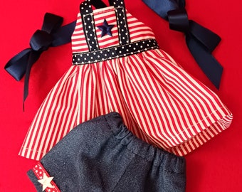 Red, White, and Blue Doll Outfit: 14" Wellie's, And Others, Hair Ribbons