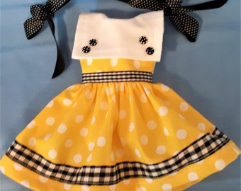 Polka Dot Sailor Dress for 14 Inch Dolls: Gingham Ribbon Trim