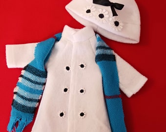 White Doll Coat, Hat, And Scarf Fits 14" Dolls  Like Wellie Wishers,  Paola Rena, Ruby Red, And Others  Three Piece Set Made In Felt