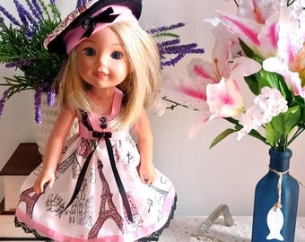 Paris Doll Dress & Beret: Sparkly Eiffel Tower Outfit for 14" Dolls