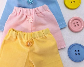 Set of 3 Doll Shorts, Yellow, Pink, Blue, Cotton, Elastic Waist, 14" Dolls