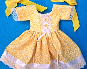 Yellow  Floral Print Dress Fits 14" Dolls Like Wellies And Toni P