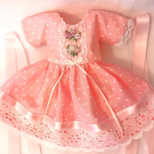 Pink Polka Dot Doll Dress: Fits 14&quot; Dolls, Lace & Ribbon Trim