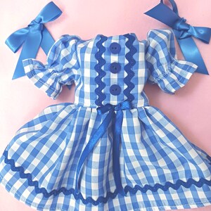 Gingham Doll Dress: Rick Rack Trim, Hair Ribbons - Fits 14" Dolls