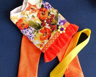 Doll Tunic and Pants Set: Orange & Yellow Ruffle Outfit