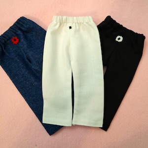 This Is A ( Set Of Three Pair ) 14" Doll Pants, White, Black, Denim