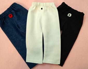 This Is A ( Set Of Three Pair ) 14" Doll Pants, White, Black, Denim