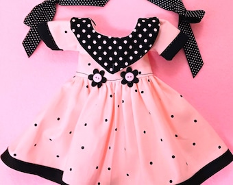 Polka Dot Doll Dress: Fits 14" Dolls, Like Wellie's and Toni P 90, Includes Hair Bows