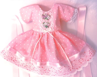 Pink Polka Dot Doll Dress: Fits 14" Dolls, Lace & Ribbon Trim