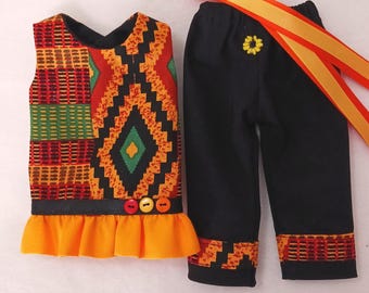 Colorful Doll Tunic, Pants and Ribbons for 14" Dolls