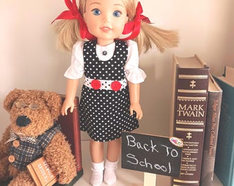Polka Dot Jumper & Blouse Set for 14" Dolls: Back to School Outfit