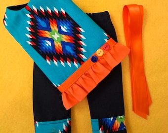 Colorful, Bold, Tunic And Pants For  14" Slim Hardbody Dolls Like Wellie Wisher, Ruby Red, Ribbons Included