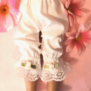White Bloomers With Lace, Satin Ribbon, And Satin Roses, Fits 14 Inch Dolls, Handmade