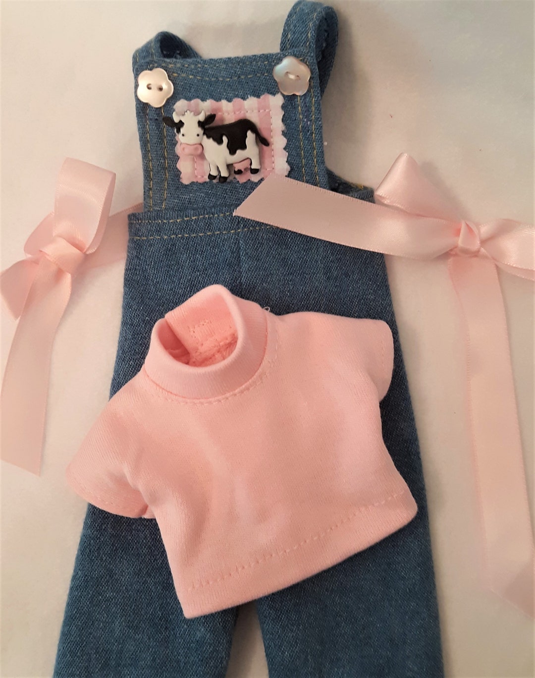 Pink Cow Overalls for 14 Dolls Such as American Girl Wellie Wishers