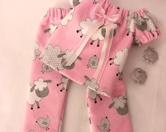 Little Lamby Jammies For 14" Dolls, Made In A Sweet Soft Lamy Print Flannel, Elastic Top And Bottom For Easy On And Off Fits Most 14" Dolls