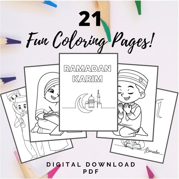 Ramadan and Eid Coloring Pages Printable Digital Download File, Kids, Children, Book, Sheets, Activity