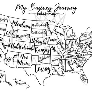 Carte des ventes PDF et PNG de mon parcours professionnel, petite entreprise, suivi des ventes, ventes Etsy par État, carte des États-Unis d'Amérique, États-Unis d'Amérique, imprimable